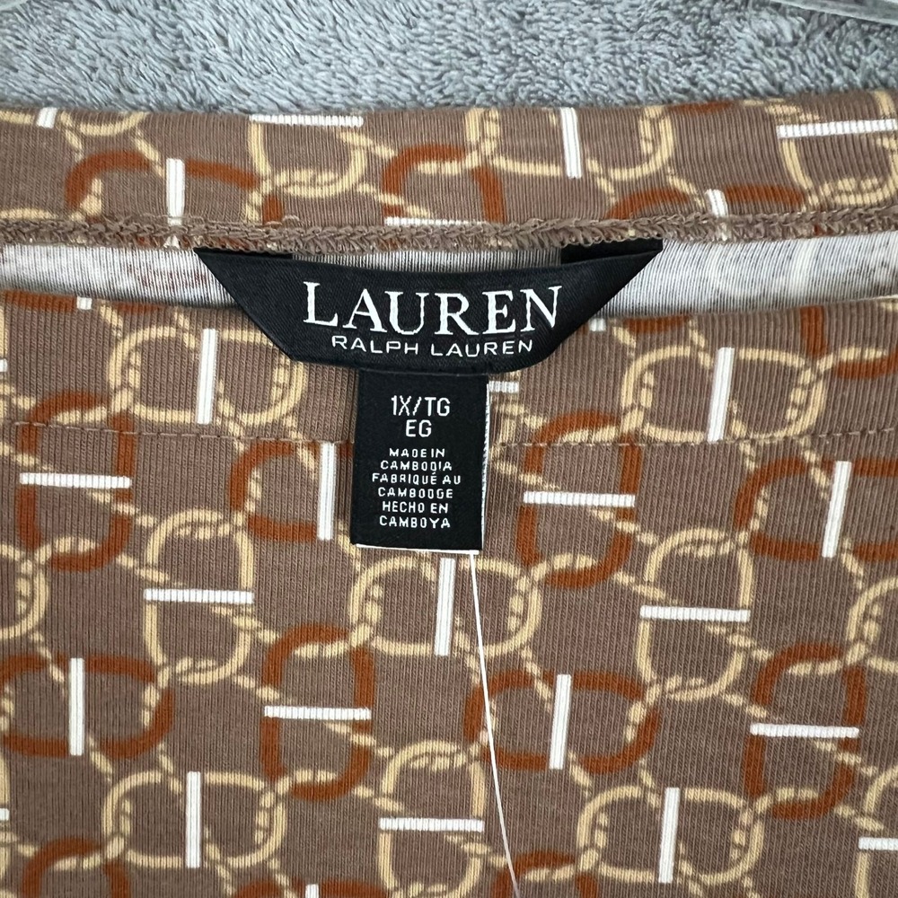 Ralph Lauren Black Label Geo-Print Stretch Cotton Boatneck Tee‎ Womens 1X NWT - Picture 3 of 12